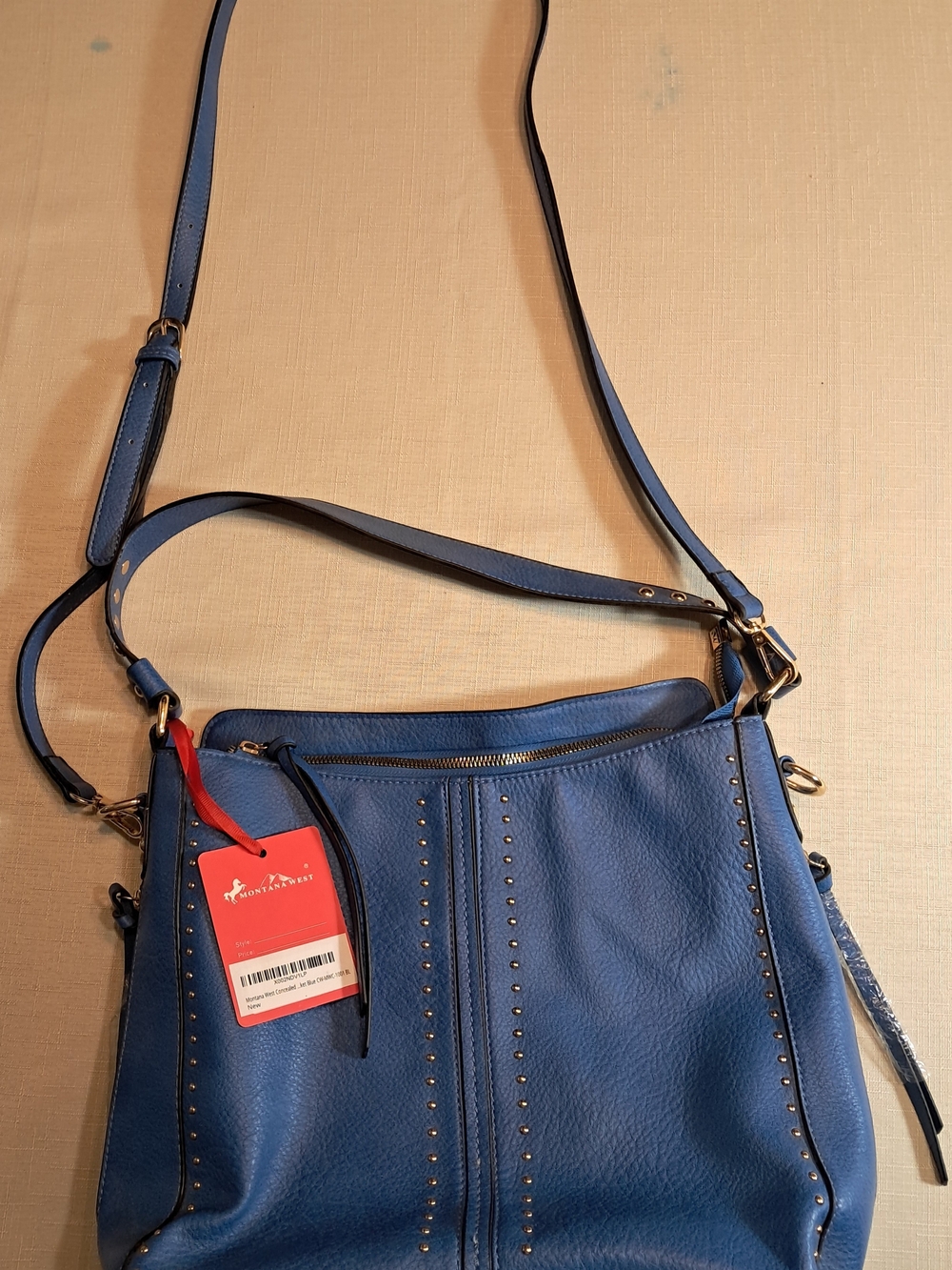 Montana West Blue Leather Crossbody with Stud Detailing
